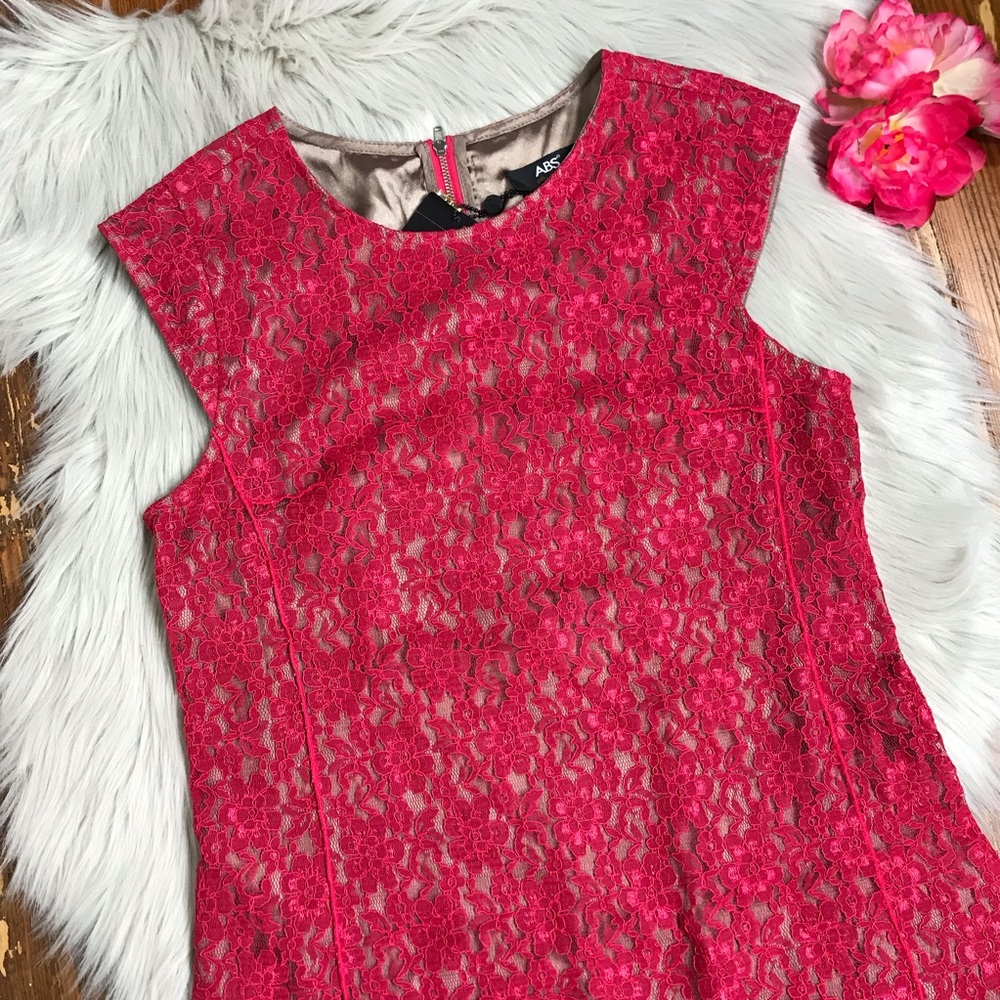 NWT ABS Allen B Schwartz Red Lace Overlay Dress